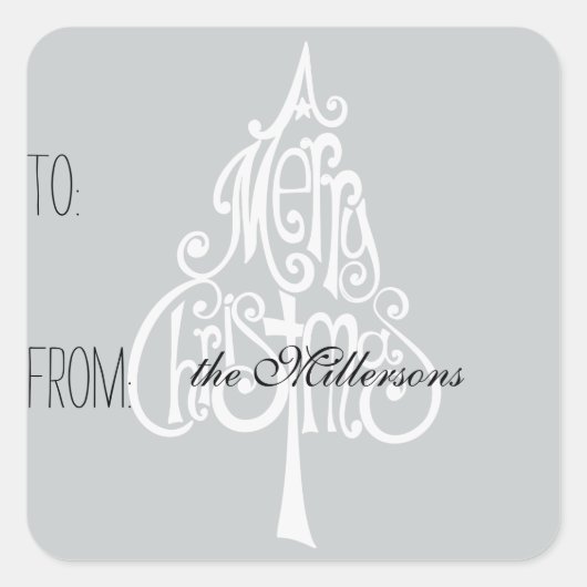 Sticker Carré Balise cadeau de l'arbre de Noël Joyeux (Devant)