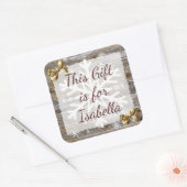 Sticker Carré Balise cadeau de Noël Patiné Bois Gold Bow (Enveloppe)