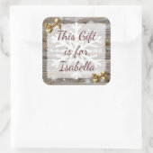 Sticker Carré Balise cadeau de Noël Patiné Bois Gold Bow (Sac)