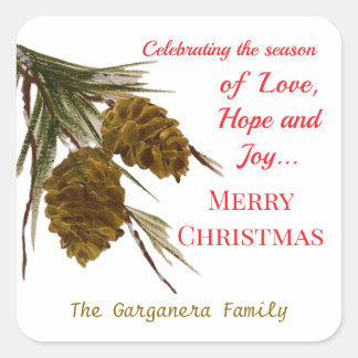 Sticker Carré Balise cadeau de Noël Pinecone