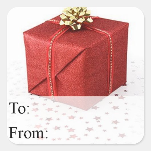 Sticker Carré Balise cadeau de Noël rouge avec étoiles (Devant)