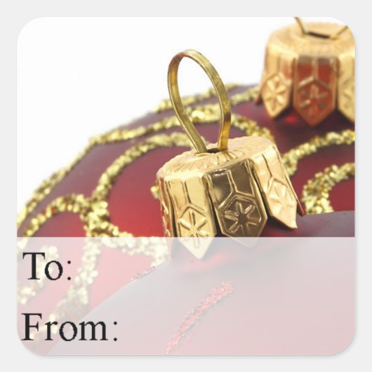 Sticker Carré Balise cadeau de Noël rouge et or (Devant)