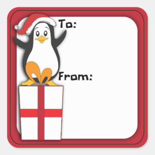 Sticker Carré Balise cadeau de pingouin de Noël Whimsical