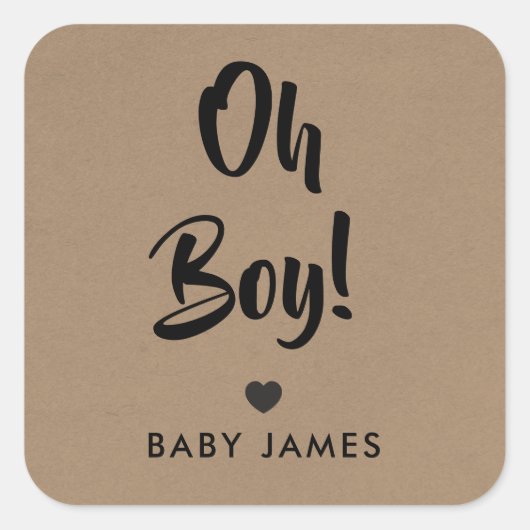 Sticker Carré Balise cadeau garçon, Balise cadeau Baby shower, K (Devant)