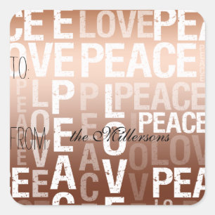 Sticker Carré Balise cadeau Gold Ombre Love Peace