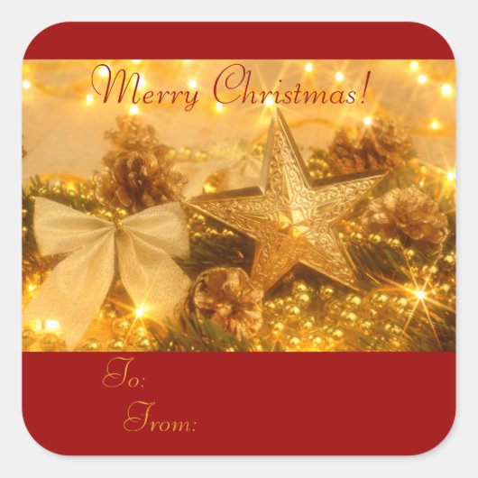 Sticker Carré Balise cadeau "Golden Christmas" (Devant)