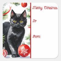 Balise cadeau Meowy Christmas Kitten Watercolor