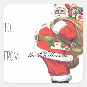 Sticker Carré Balise cadeau Père Noël vintage