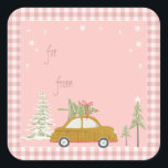 Sticker Carré Balise cadeau Pink Retro Christmas Car Woodland<br><div class="desc">autocollant de Noël rose rétro - parfait pour les gourmandises,  les friandises et les cadeaux! Personnalisez avec votre propre message pour cette touche parfaite !</div>