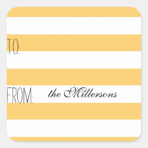 Sticker Carré Balise cadeau Rayures blanches jaunes