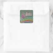 Sticker Carré Balise cadeau Whimsical Rainbow Hearts Pink Swirls (Sac)