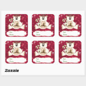 Sticker Carré Balise de cadeau de Noël de l'ours d'amour (Feuille)