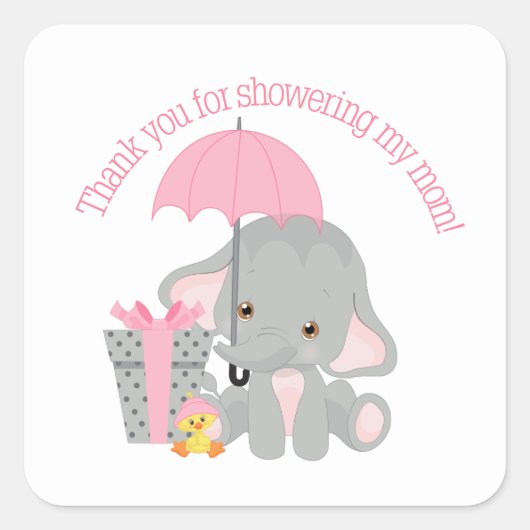 Sticker Carré Balise de faveur du baby shower éléphant (Devant)