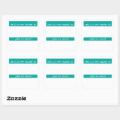 Sticker Carré balise de nom Hello turquoise Ask Me About (Feuille)