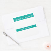 Sticker Carré balise de nom Hello turquoise Ask Me About (Enveloppe)