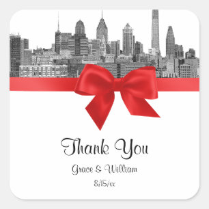 Sticker Carré Balise de préférence rouge de Philadelphie Skyline