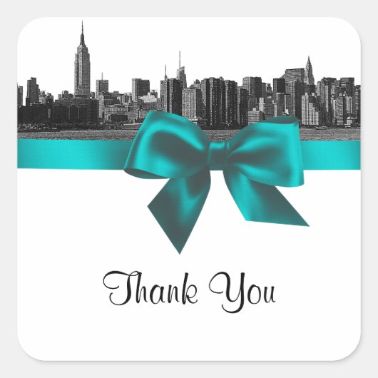 Sticker Carré Balise de préférence Turquoise NYC large Skyline E (Devant)