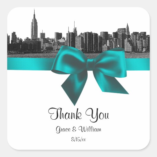 Sticker Carré Balise de préférence Turquoise NYC large Skyline E (Devant)