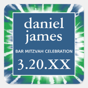 Sticker Carré Balise de teinture Bleu et Vert Tie Bar Mitzvah Fa