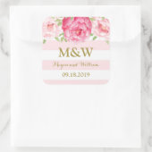 Sticker Carré Balise Fleur rose rayé Monogramme de mariage Faveu (Sac)