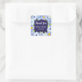 Sticker Carré Balise Fleurs Bleues Merci Mariage Favor (Sac)