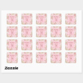 Sticker Carré Balise Fleurs roses Douces 16 Anniversaire Favor (Feuille)