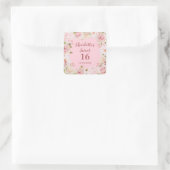 Sticker Carré Balise Fleurs roses Douces 16 Anniversaire Favor (Sac)