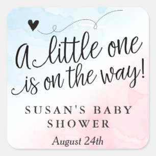 Sticker Carré Balise Merci Baby shower couleur rose et bleu