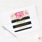 Sticker Carré Balise Noir Grandes Florales Monogramme Mariage Fa (Enveloppe)