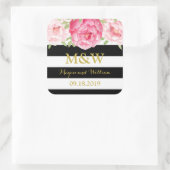 Sticker Carré Balise Noir Grandes Florales Monogramme Mariage Fa (Sac)