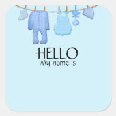 Sticker Carré Balise Nom du Baby shower bleu (Devant)