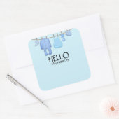 Sticker Carré Balise Nom du Baby shower bleu (Enveloppe)