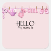 Sticker Carré Balise Nom du Baby shower rose (Devant)