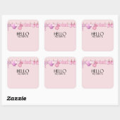 Sticker Carré Balise Nom du Baby shower rose (Feuille)