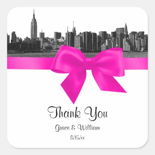 Sticker Carré Balise NYC Large Skyline BW Hot Pink Faving Etched (Devant)