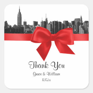 Sticker Carré Balise NYC Large Skyline Etched BW Red Faver