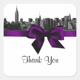 Sticker Carré Balise NYC Wide Skyline Etched BW Purple Favge BW