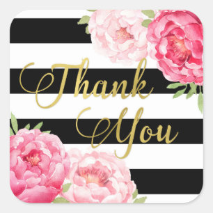 Sticker Carré Balises Black Stripes Gold Floral Merci Favoriser