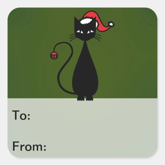 Sticker Carré Balises cadeau de Noël de chat noir (Devant)