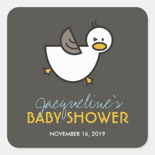 Sticker Carré Balises cadeaux de Baby shower de canard jouant (Devant)