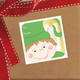 Sticker Carré Balises cadeaux de Noël Cute Elf