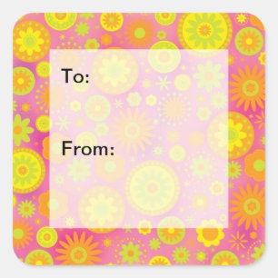 Sticker Carré Balises-cadeaux Motif de couleur jaune-orange rose