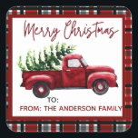 Sticker Carré Balises cadeaux Vintage Christmas Red Truck<br><div class="desc">Étiquette cadeau de vacances Vintage Christmas Farm Truck Étiquette. Personnaliser pour apporter votre cadeau de Noël ou cadeau d'hôtesse au niveau suivant en lui donnant une touche personnelle. artwork by VeryaStudio.etsy.com</div>