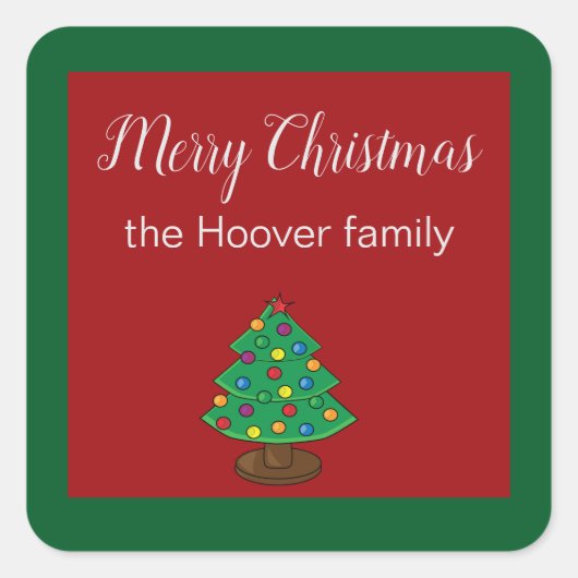 Sticker Carré Balises d'arbre de Noël simple rouge et vert (Devant)