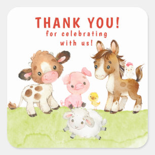 Sticker Carré Balises de Baby shower des Amis Barnyard Cute Favo