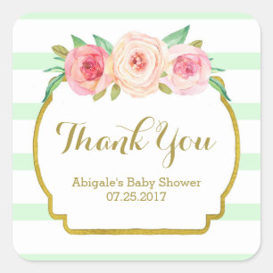 Sticker Carré Balises de Baby shower Floral rose Fleur Favoriser