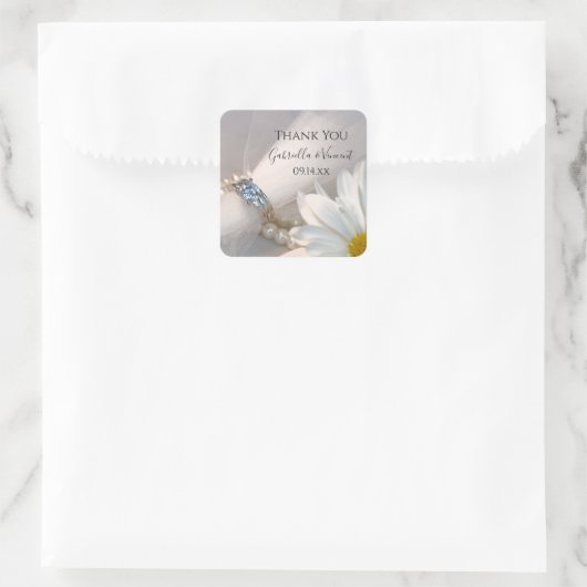 Sticker Carré Balises Favoris Mariage Daisy Elegance Merci Blanc (Sac)