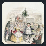 Sticker Carré Ball de M. Fezziwig's, 'd'un Christmas Carol<br><div class="desc">Ball de M. Fezziwig's,  "d'un chant de Noël" par Charles Dickens | par emplacement d'art de la sangsue | de John : Victoria et Albert Museum,  nombre de collection anglais d'image de l'artiste | de Londres,  R-U | : BAL14942</div>