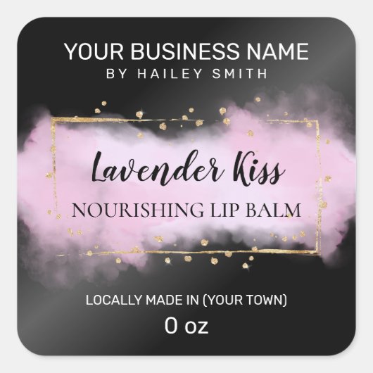 Sticker Carré Balle à lèvres en encre noire et violette en or mo (Devant)