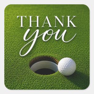 Sticker Carré Balle de golf à côté du trou, merci pour la fête